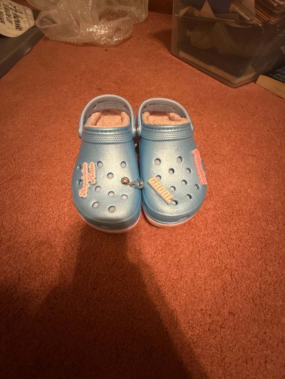 Crocs Mean Girls Classic Platform Clog Size 5 Blue Pink Fleece Lined